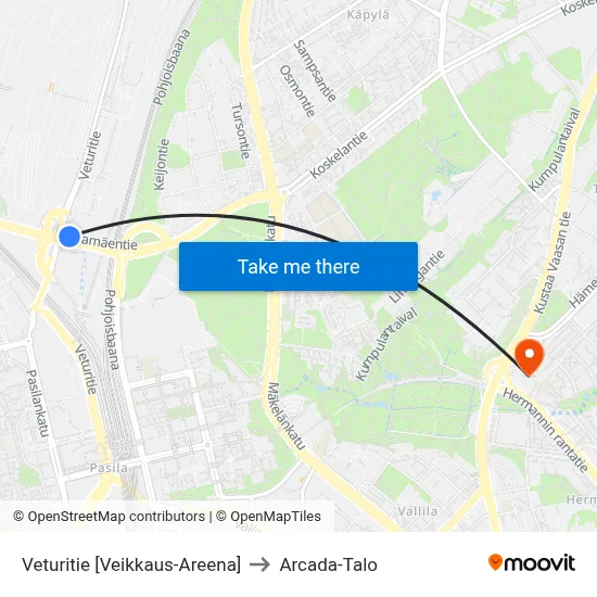 Engine Road [Veikkaus Arena] to Arcada Building map