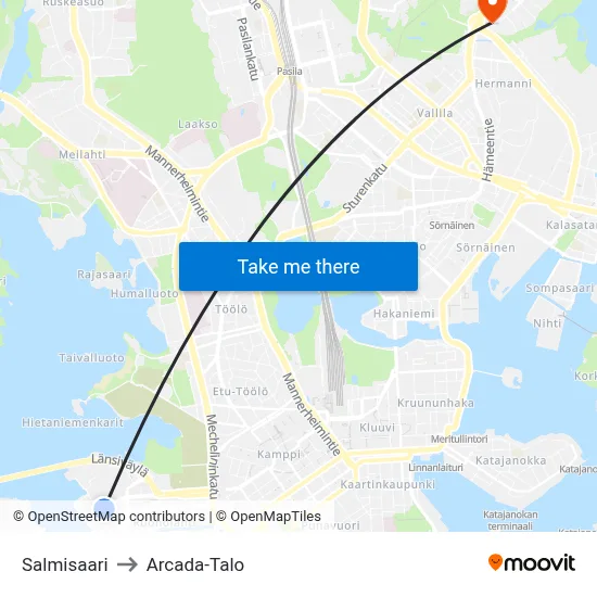 Salmisaari to Arcada Building map