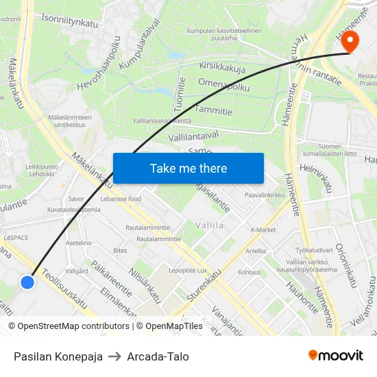 Pasilan Konepaja to Arcada-Talo map