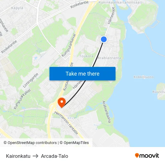 Kaironkatu to Arcada Building map
