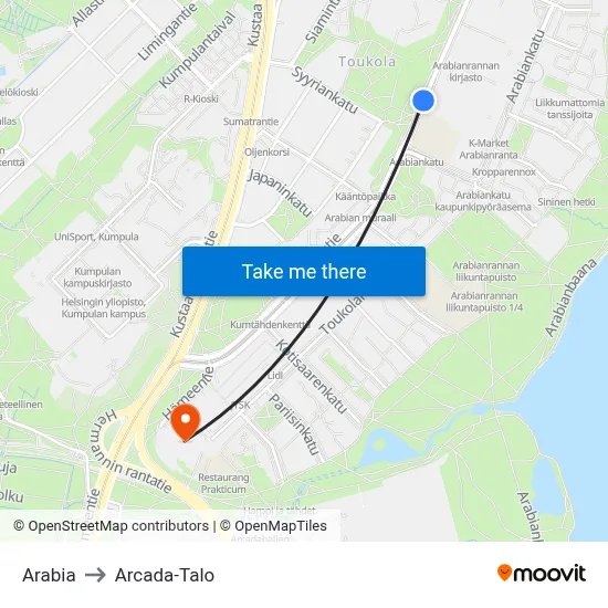 Arabia to Arcada-Talo map