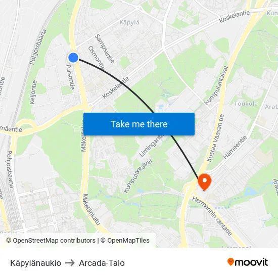 Käpylänaukio to Arcada-Talo map