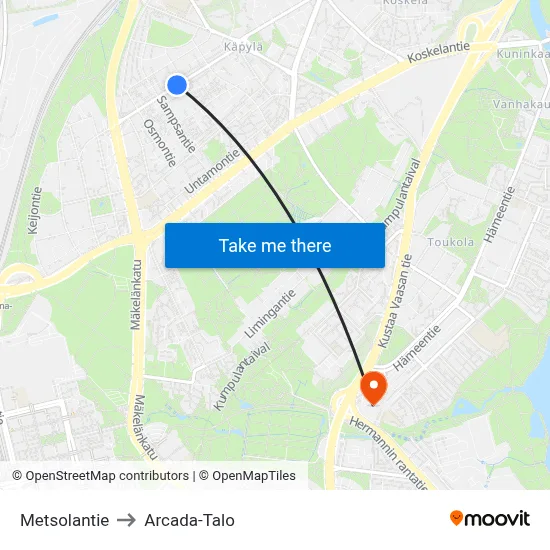 Metsola Road to Arcada Building map