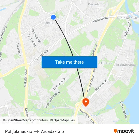 Pohjola Square to Arcada Building map