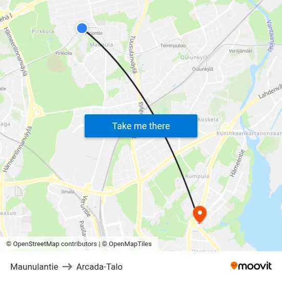 Maunulantie to Arcada Building map