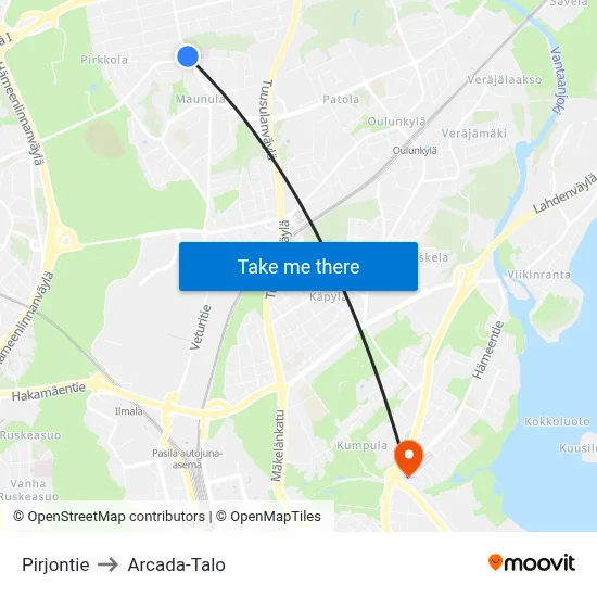 Pirjo Road to Arcada Building map
