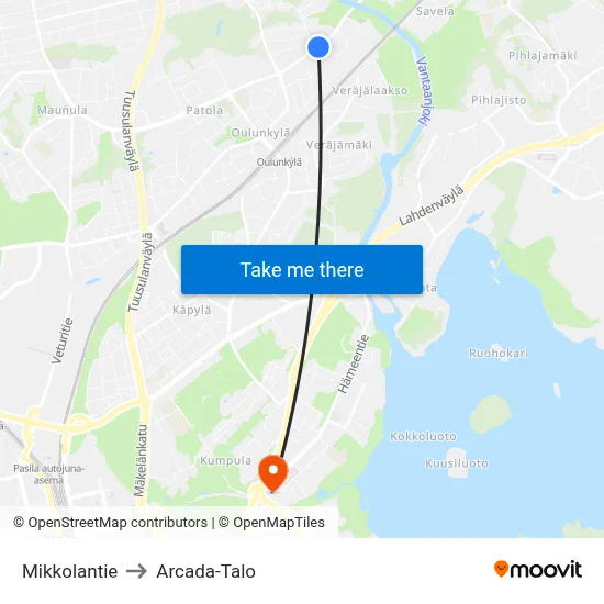 Mikkolantie to Arcada Building map