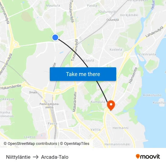 Niittyläntie to Arcada-Talo map