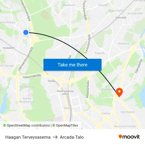 Haagan Terveysasema to Arcada-Talo map