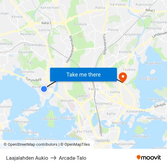 Laajalahden Aukio to Arcada-Talo map
