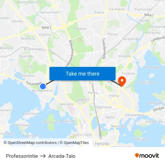 Professorintie to Arcada-Talo map