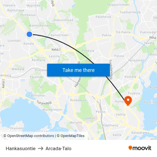 Hankasuontie to Arcada-Talo map