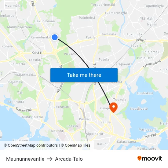 Maununneva Road to Arcada Building map