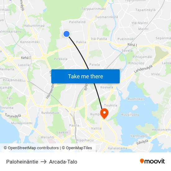 Paloheinäntie to Arcada-Talo map