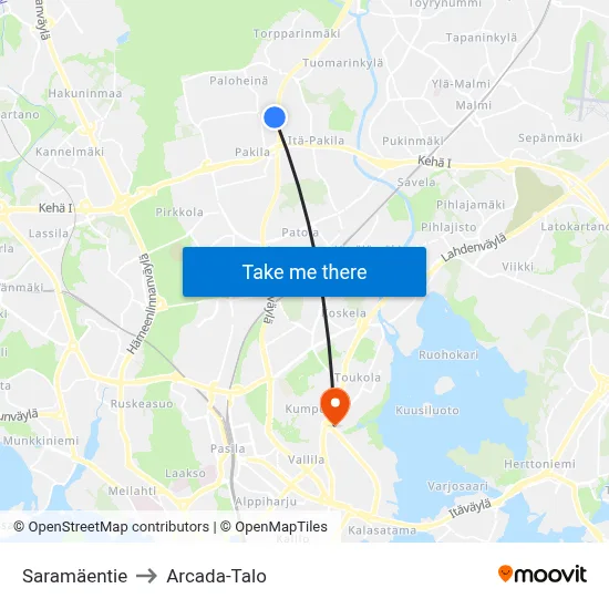 Saramäentie to Arcada Building map