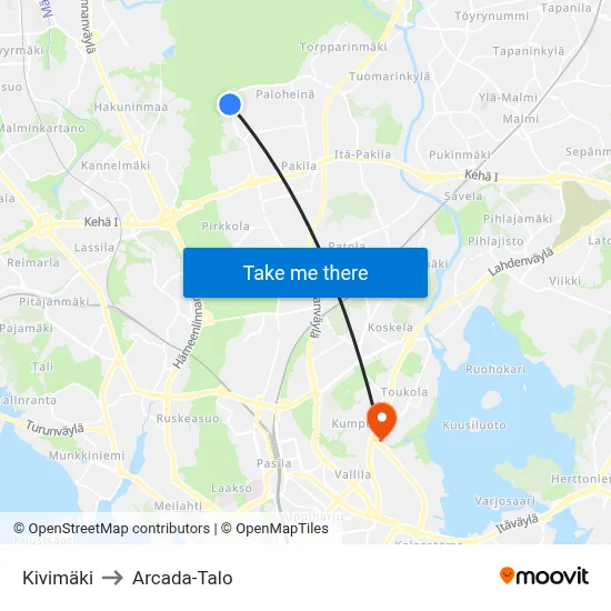 Kivimäki to Arcada-Talo map