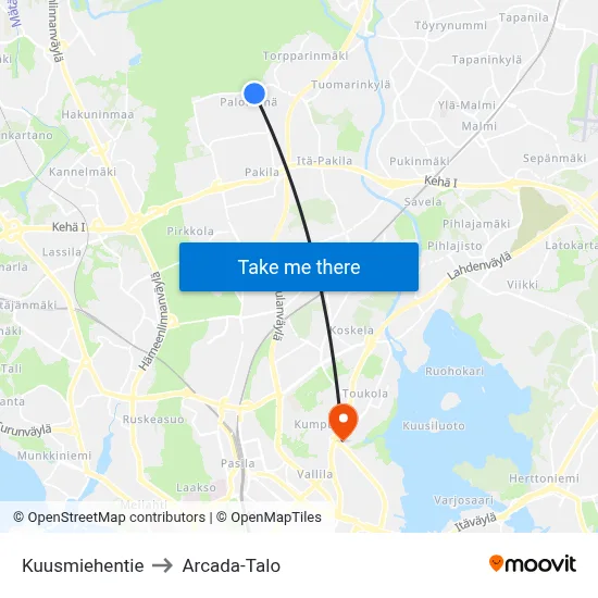 Kuusmiehentie to Arcada Building map
