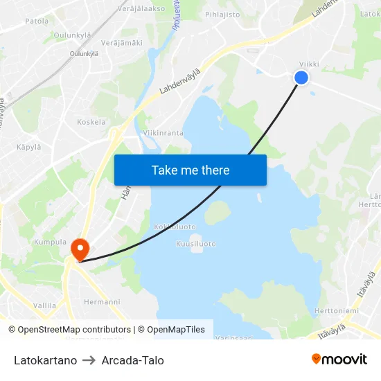 Latokartano to Arcada Building map