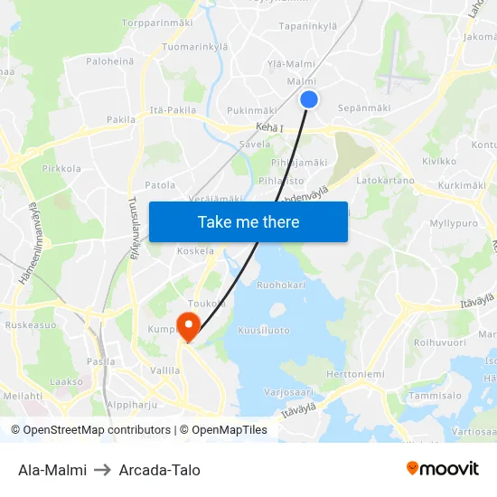 Lower Malmi to Arcada Building map