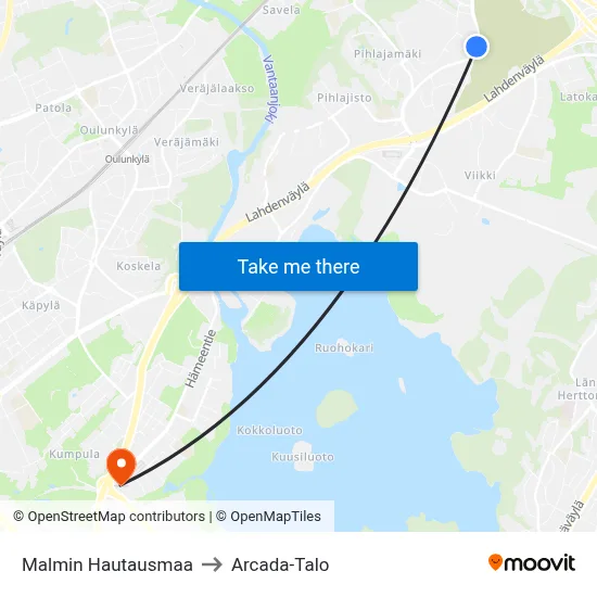 Malmin Hautausmaa to Arcada-Talo map