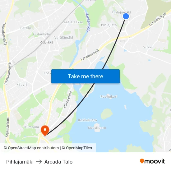 Pihlajamäki to Arcada Building map
