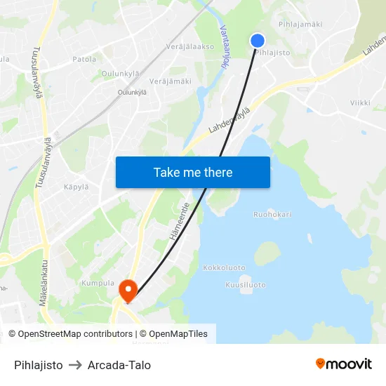 Pihlajisto to Arcada Building map