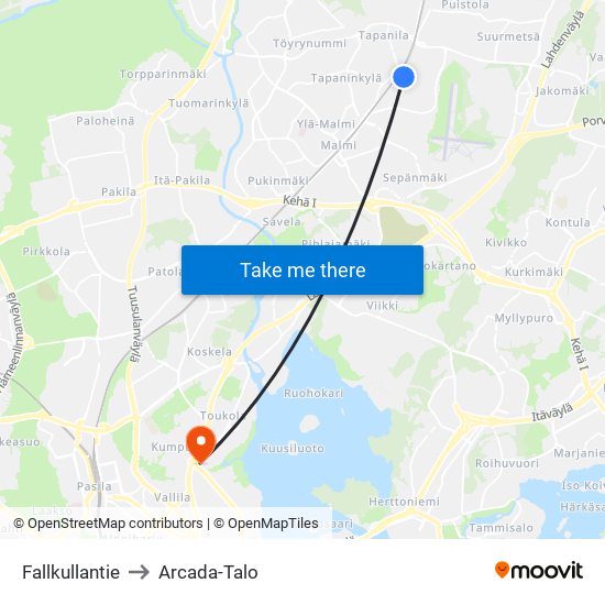 Fallkullantie to Arcada-Talo map