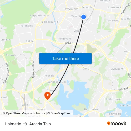 Halmetie Road to Arcada Building map