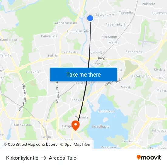 Kirkonkyläntie to Arcada-Talo map