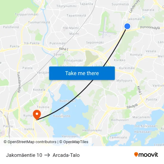 10 Jakomäentie to Arcada Building map