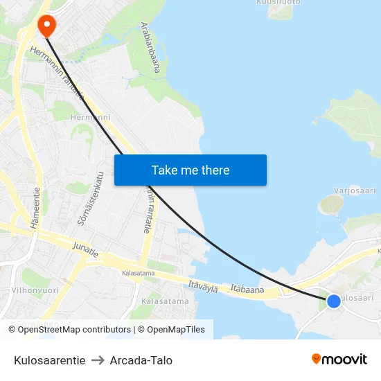 Kulosaari Road to Arcada Building map