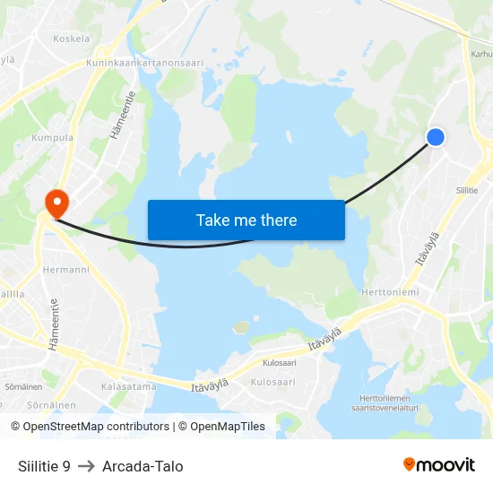 Siilitie 9 to Arcada Building map