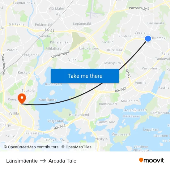 Lansimäentie to Arcada Building map