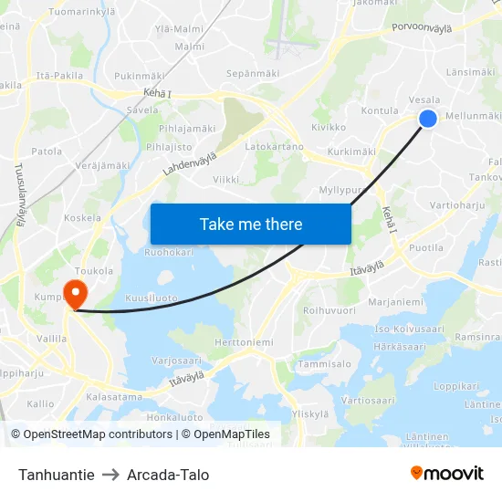 Tanhuantie to Arcada Building map