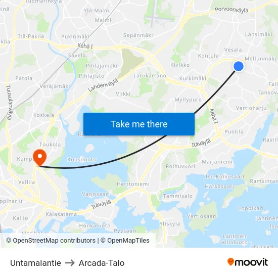 Untamalantie to Arcada-Talo map