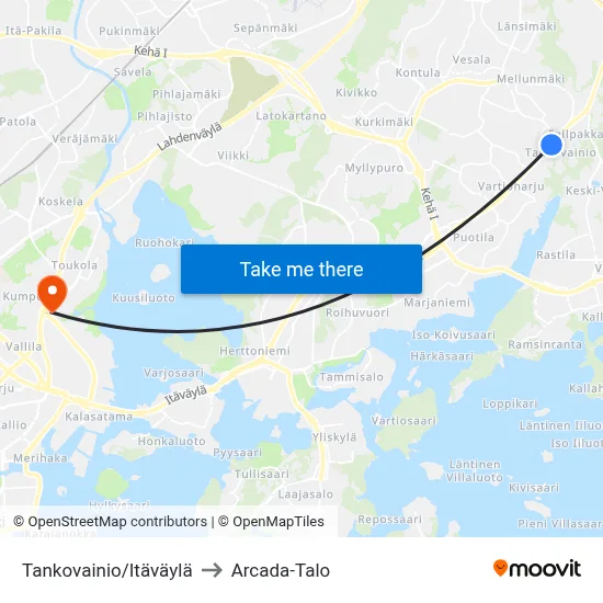 Tankovainio/Itäväylä to Arcada-Talo map