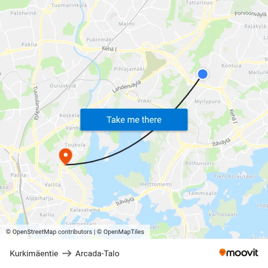 Kurkimäentie to Arcada Building map
