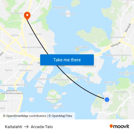 Kaitalahti to Arcada Building map