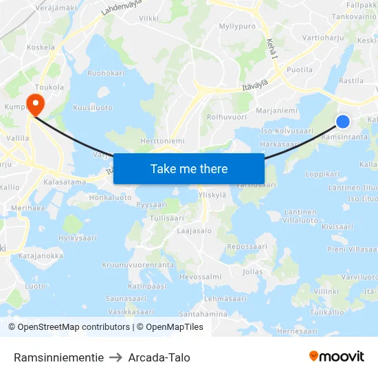 Ramsinniementie to Arcada Building map