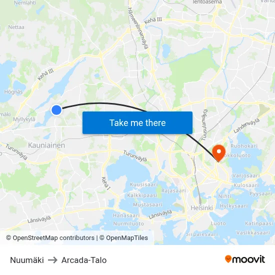Nuumäki to Arcada-Talo map