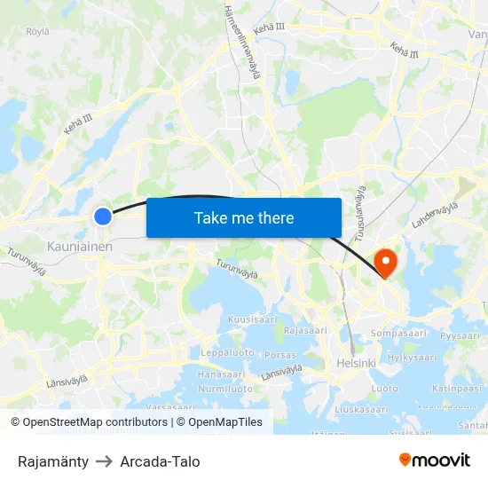 Rajamänty to Arcada Building map