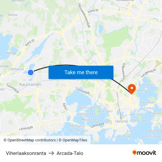 Viherlaaksonranta to Arcada-Talo map