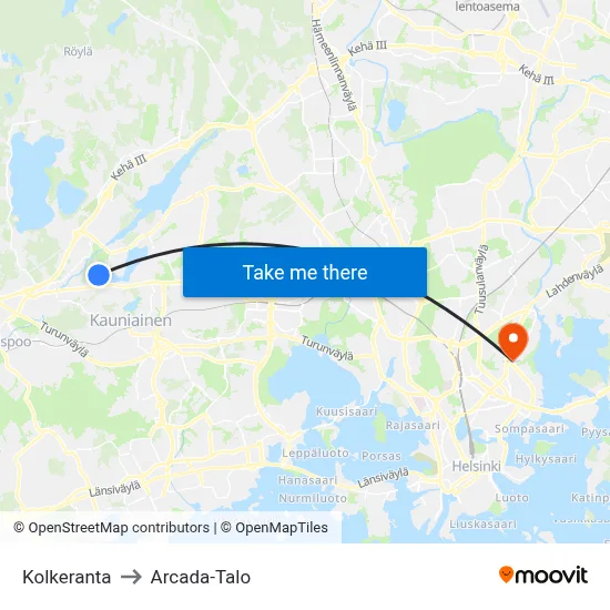 Kolkeranta to Arcada Building map