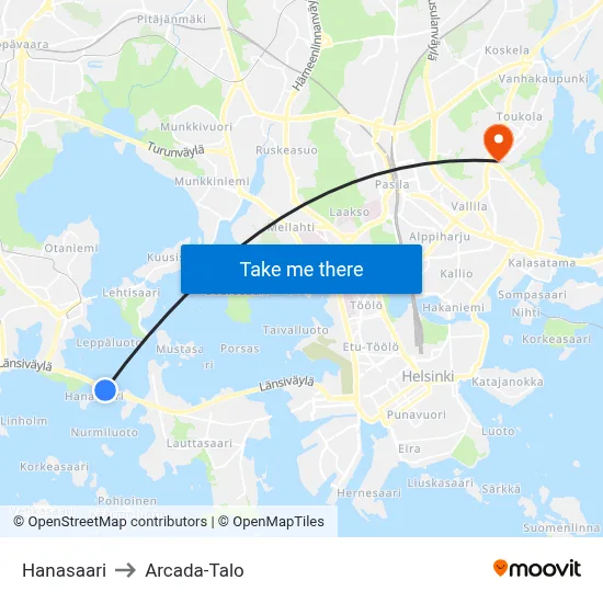 Hanasaari to Arcada Building map
