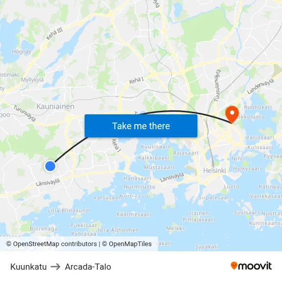 Kuunkatu to Arcada Building map