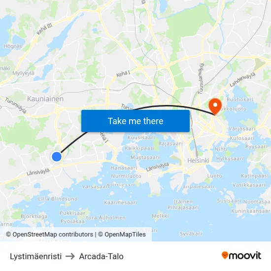 Lystimäki Cross to Arcada Building map