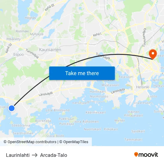 Laurinlahti to Arcada Building map