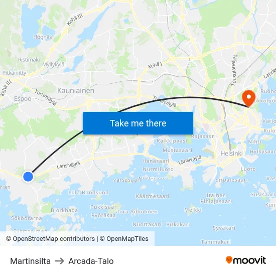 Martin Bridge to Arcada Building map