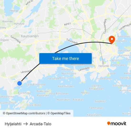Hyljelahti to Arcada-Talo map