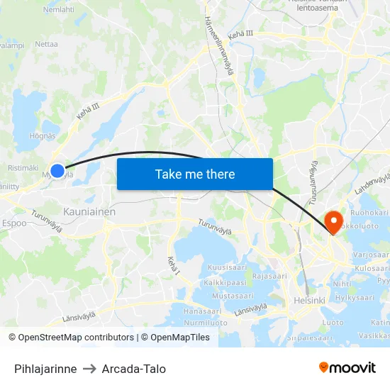 Pihlajarinna to Arcada Building map